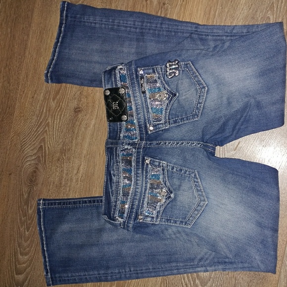 Miss Me | Y2k Bling Rhinestone Bootcut Denim Blue Jeans W28 5/6 *Flaw* - Picture 2 of 8